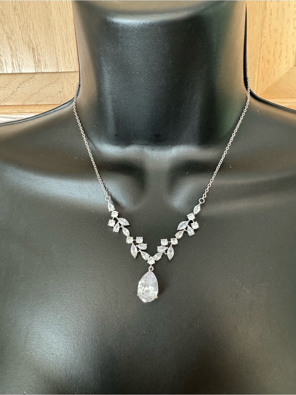 Dainty Rhinestone necklace and earring's silver tone